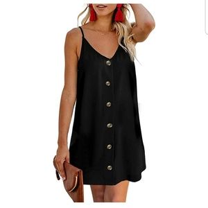 Black Summer Spaghetti Strap Dress with Buttons